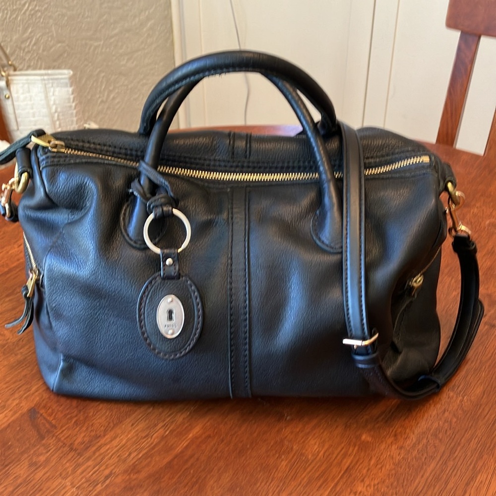 Fossil "Erin" Black Pebbled Leather Satchel